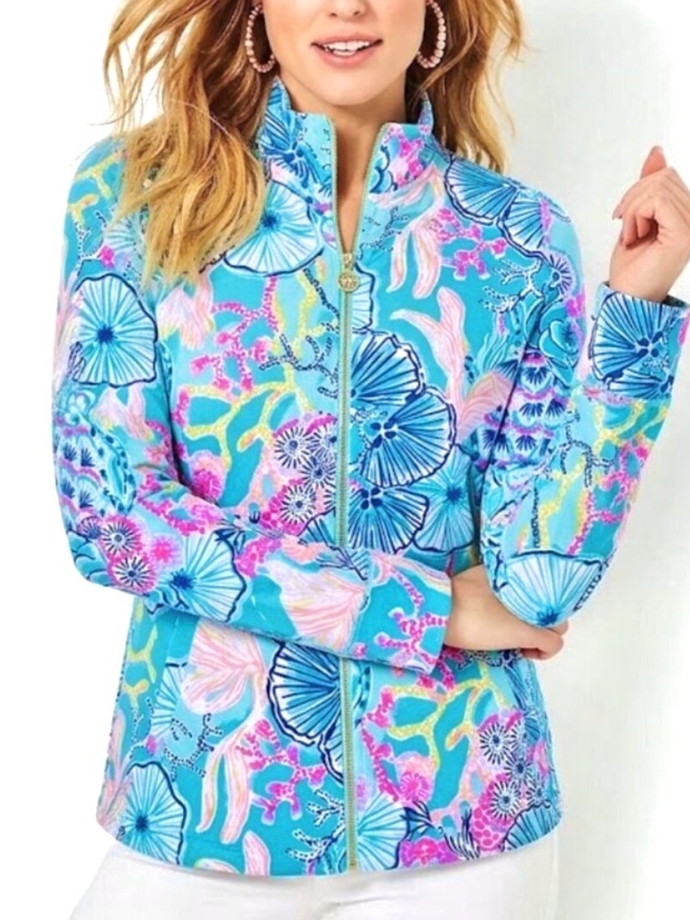 NWT Lilly Pulitzer UPF 50+ Leona Zip-Up Jacket Bali Blue Once upon a Tide Medium